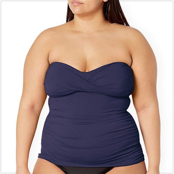 Anne Cole Navy Blue Twist Front Tankini Bandini Top NWT New Plus Size 18W - Picture 2 of 6
